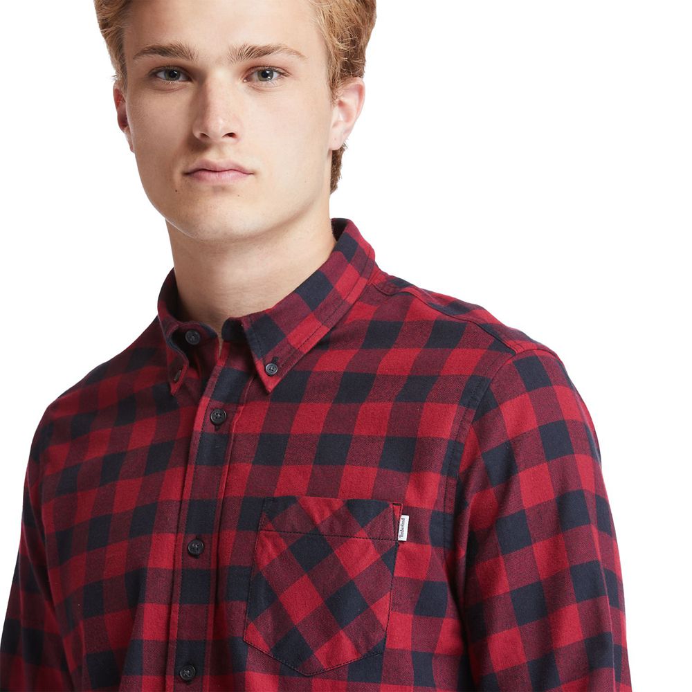 Timberland Mens Shirts Nashua River Long-Sleeve Flannel Check - Red/Black - India QS7102834